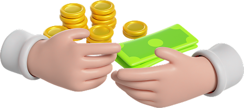 Hands exchanging cash and gold coins
